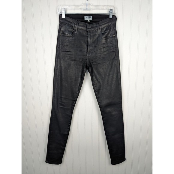 Agolde Womens Waxed Jeans Shiny Black Stretch Denim Size 27‎ Biker Party Stylish - Picture 1 of 13